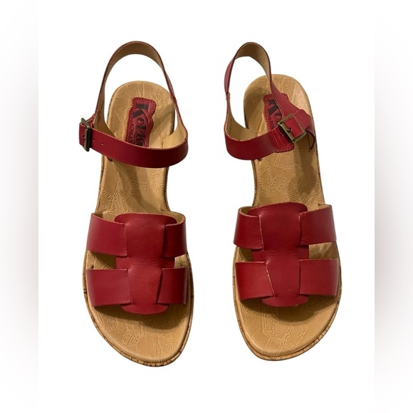NWOT Korks by Kork Ease Brie Sandals Sz 8 Red Leather Wedge Heel Boho Shoes - Picture 2 of 8